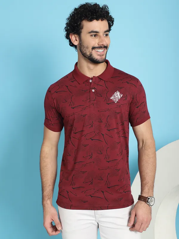 Venitian_Men_All_Over_Printed_Maroon_Cotton_Polo_Neck_T-Shirt