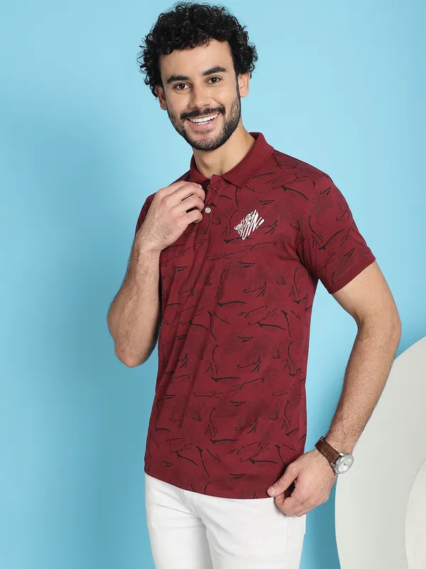 Venitian_Men_All_Over_Printed_Maroon_Cotton_Polo_Neck_T-Shirt