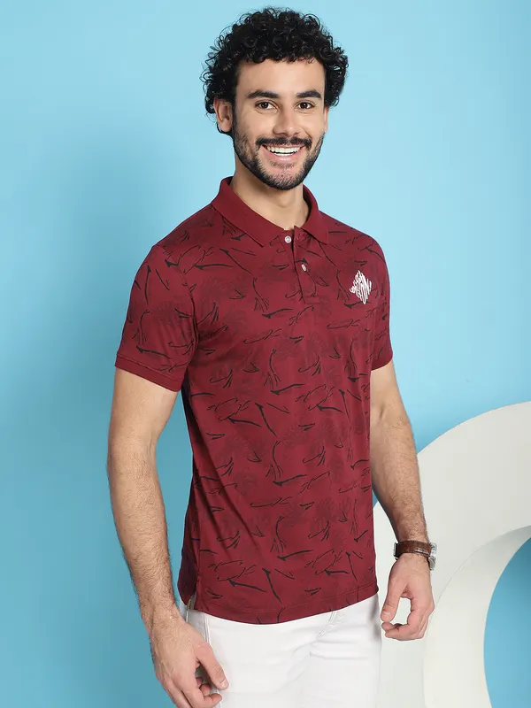 Venitian_Men_All_Over_Printed_Maroon_Cotton_Polo_Neck_T-Shirt