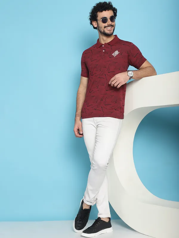 Venitian_Men_All_Over_Printed_Maroon_Cotton_Polo_Neck_T-Shirt