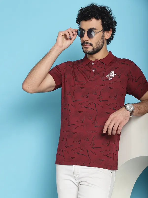 Venitian_Men_All_Over_Printed_Maroon_Cotton_Polo_Neck_T-Shirt