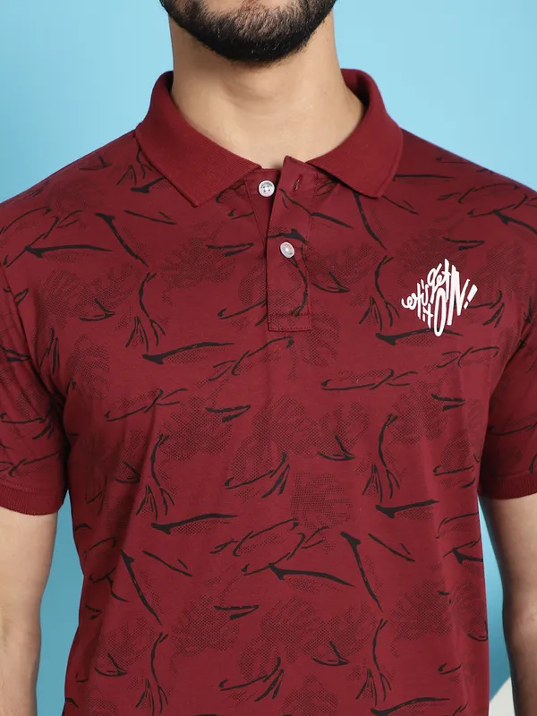 Venitian_Men_All_Over_Printed_Maroon_Cotton_Polo_Neck_T-Shirt