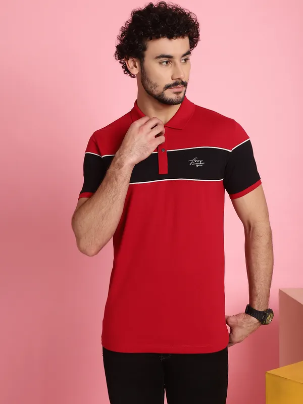 Venitian_Men_Printed_Polo_Neck_Cut_And_Sew_Cotton_Red_T-Shirt
