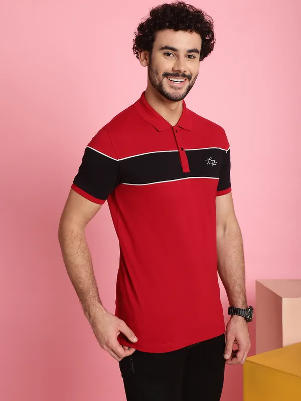 Venitian_Men_Printed_Polo_Neck_Cut_And_Sew_Cotton_Red_T-Shirt