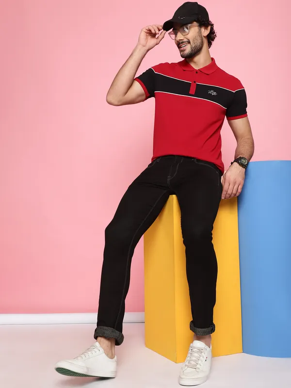 Venitian_Men_Printed_Polo_Neck_Cut_And_Sew_Cotton_Red_T-Shirt