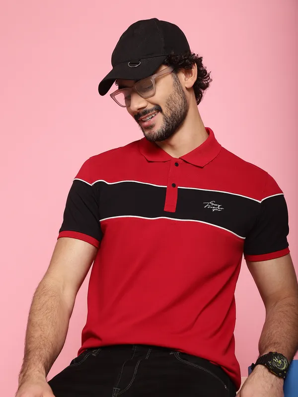 Venitian_Men_Printed_Polo_Neck_Cut_And_Sew_Cotton_Red_T-Shirt