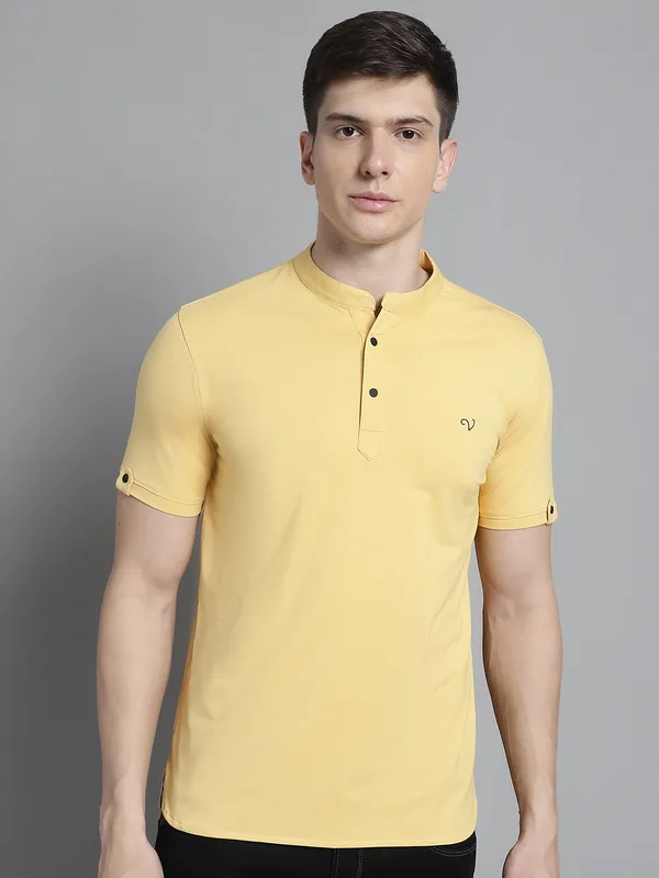Men_Solid_Kurta_Style_Men_Yellow_T-Shirt
