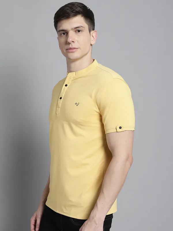 Men_Solid_Kurta_Style_Men_Yellow_T-Shirt