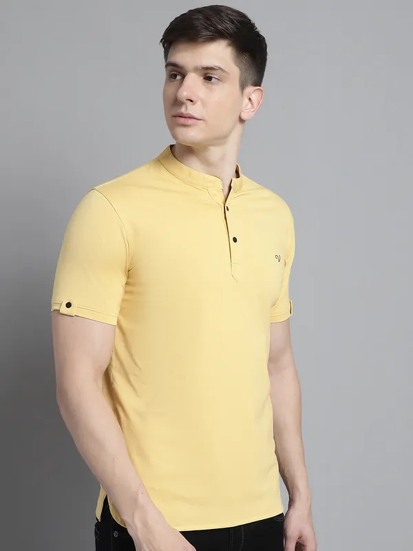 Men_Solid_Kurta_Style_Men_Yellow_T-Shirt