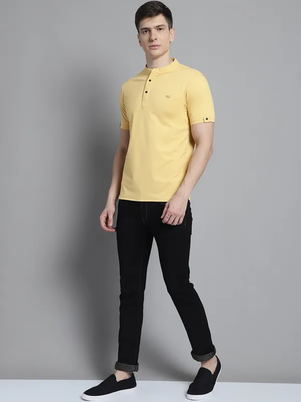 Men_Solid_Kurta_Style_Men_Yellow_T-Shirt