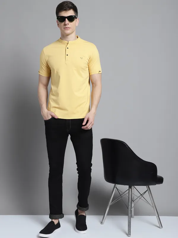 Men_Solid_Kurta_Style_Men_Yellow_T-Shirt