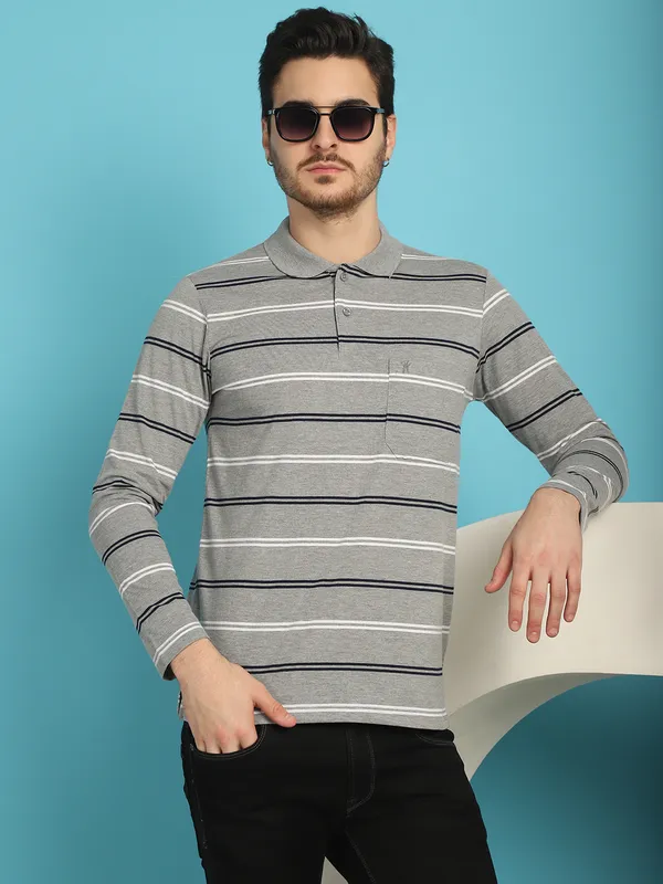 Venitian_Men_Striped_Polo_Neck_Full_Sleeves_Ecru_T-Shirt_With_Pocket