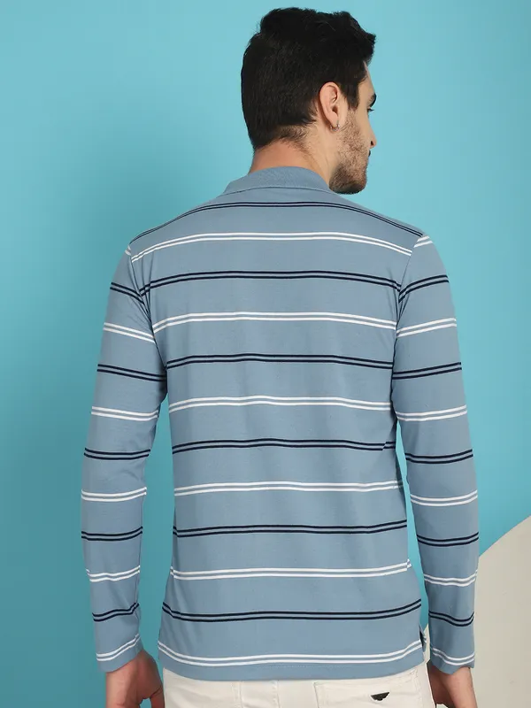 Venitian_Men_Striped_Polo_Neck_Full_Sleeves_Blue_T-Shirt_With_Pocket