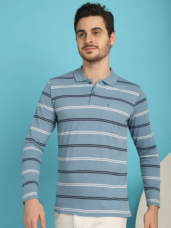 Venitian_Men_Striped_Polo_Neck_Full_Sleeves_Blue_T-Shirt_With_Pocket