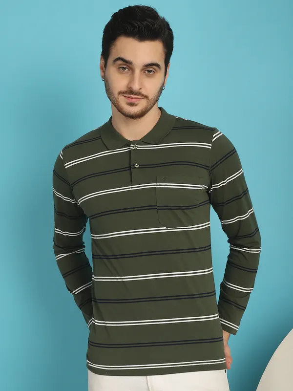 Venitian_Men_Striped_Polo_Neck_Full_Sleeves_Olive_T-Shirt_Wih_Pocket