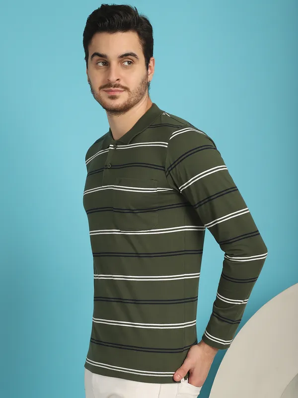 Venitian_Men_Striped_Polo_Neck_Full_Sleeves_Olive_T-Shirt_Wih_Pocket