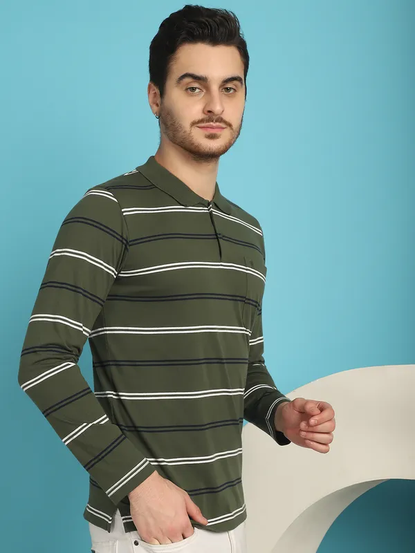 Venitian_Men_Striped_Polo_Neck_Full_Sleeves_Olive_T-Shirt_Wih_Pocket