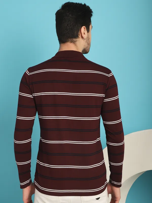 Venitian_Men_Striped_Polo_Neck_Full_Sleeves_Wine_T-Shirt_Wih_Pocket
