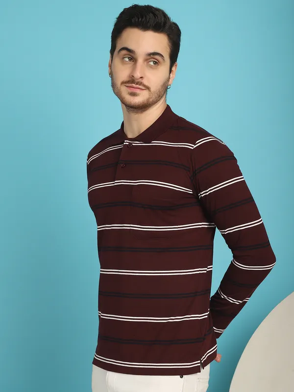 Venitian_Men_Striped_Polo_Neck_Full_Sleeves_Wine_T-Shirt_Wih_Pocket