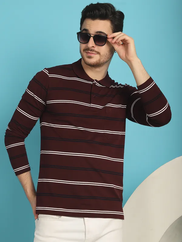 Venitian_Men_Striped_Polo_Neck_Full_Sleeves_Wine_T-Shirt_Wih_Pocket
