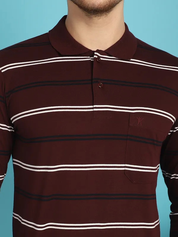 Venitian_Men_Striped_Polo_Neck_Full_Sleeves_Wine_T-Shirt_Wih_Pocket