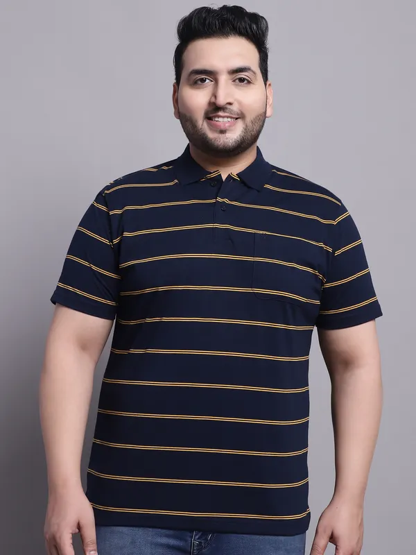 Men_Plus_Size_Striped_Polo_Neck_Cotton_Navy_T-Shirt_With_Pocket