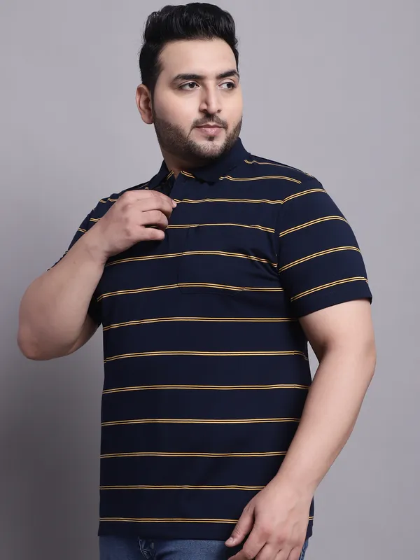 Men_Plus_Size_Striped_Polo_Neck_Cotton_Navy_T-Shirt_With_Pocket