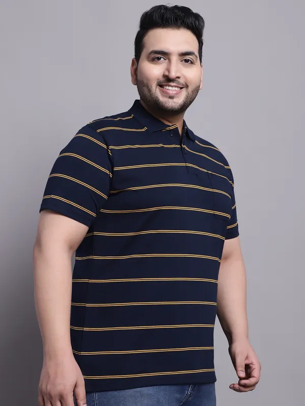 Men_Plus_Size_Striped_Polo_Neck_Cotton_Navy_T-Shirt_With_Pocket