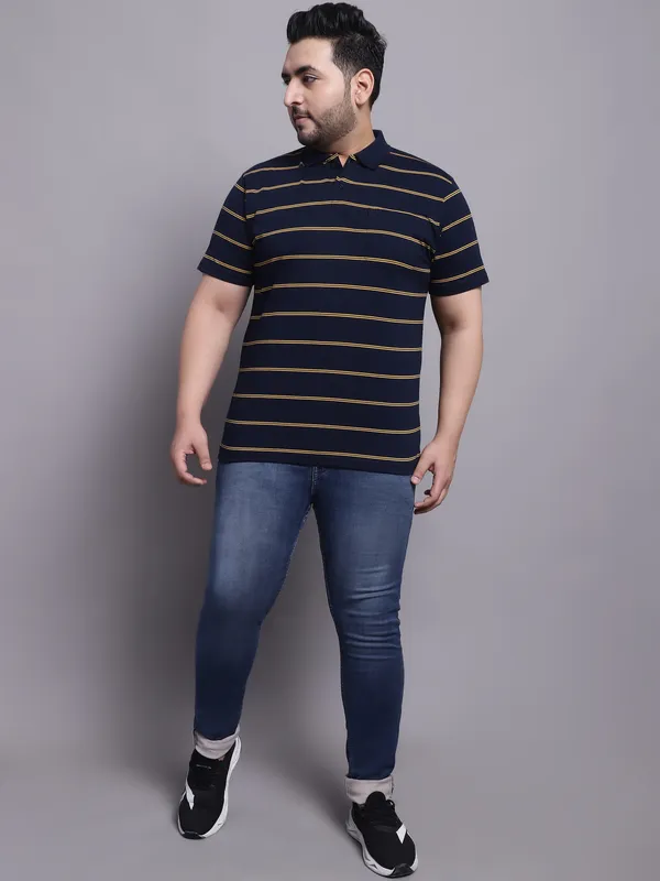 Men_Plus_Size_Striped_Polo_Neck_Cotton_Navy_T-Shirt_With_Pocket