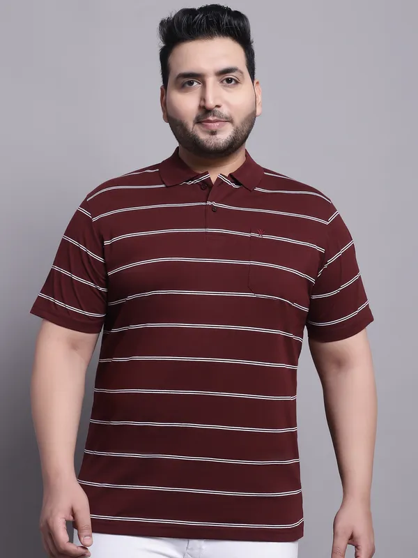 Men_Plus_Size_Striped_Polo_Neck_Cotton_Wine_T-Shirt_With_Pocket