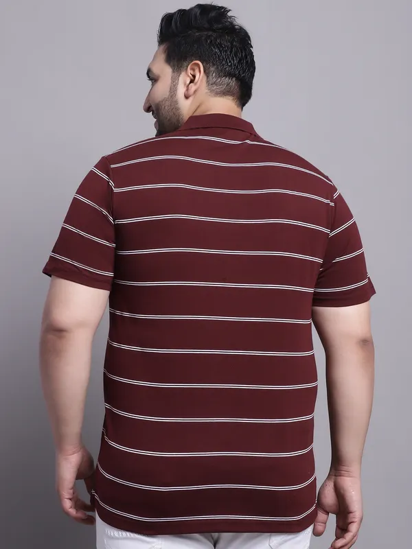 Men_Plus_Size_Striped_Polo_Neck_Cotton_Wine_T-Shirt_With_Pocket