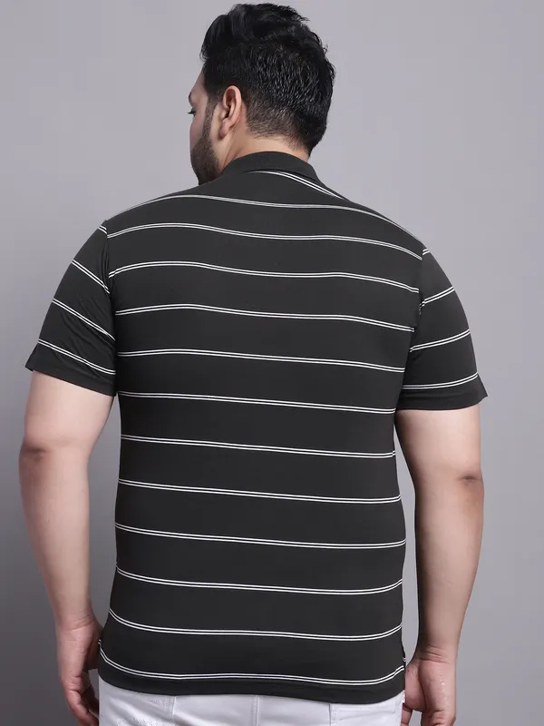 Men_Plus_Size_Striped_Polo_Neck_Cotton_Olive_T-Shirt_With_Pocket
