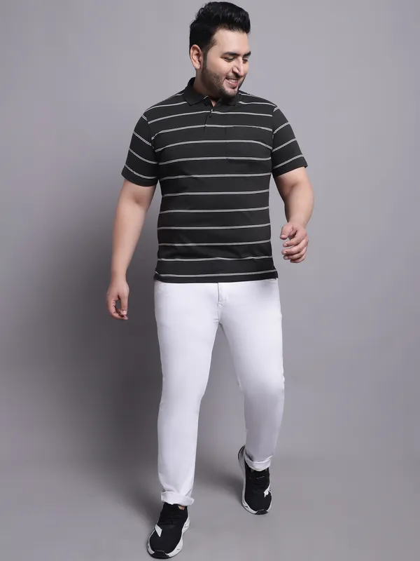 Men_Plus_Size_Striped_Polo_Neck_Cotton_Olive_T-Shirt_With_Pocket