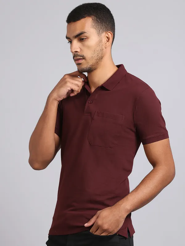 Men_Solid_Cotton_Polo_Neck_Burgundy_T-Shirt_With_Pocket