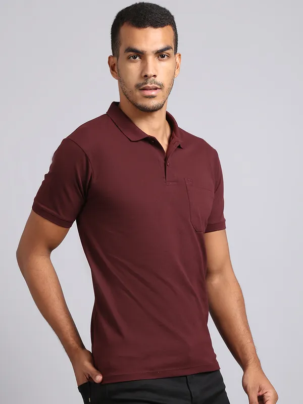 Men_Solid_Cotton_Polo_Neck_Burgundy_T-Shirt_With_Pocket