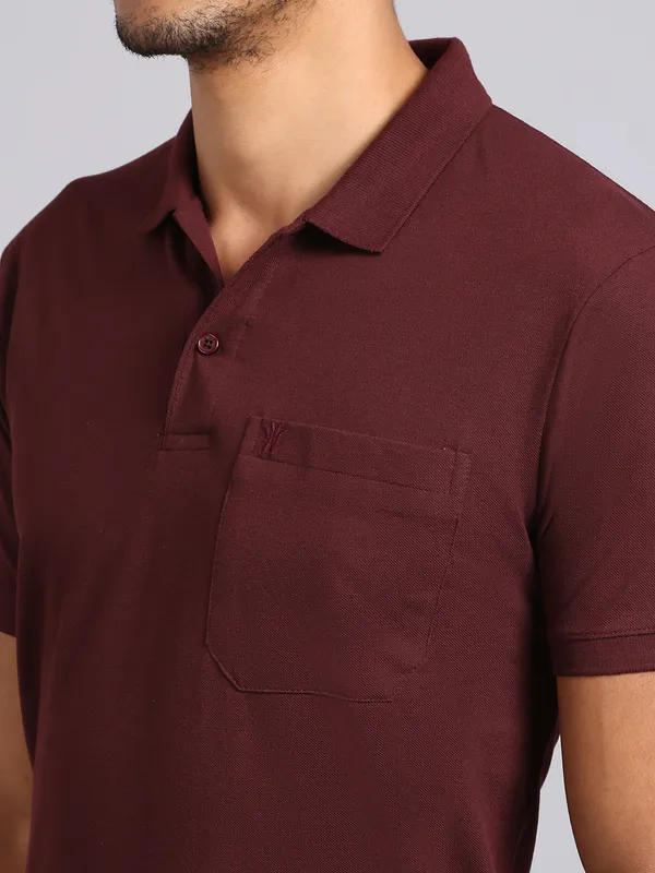Men_Solid_Cotton_Polo_Neck_Burgundy_T-Shirt_With_Pocket
