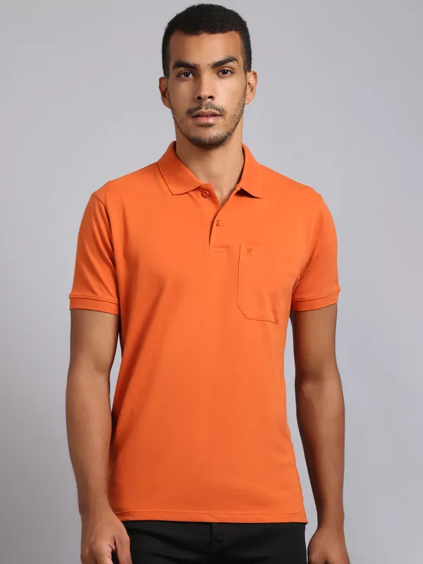 Men_Solid_Cotton_Polo_Neck_Orange_T-Shirt_With_Pocket