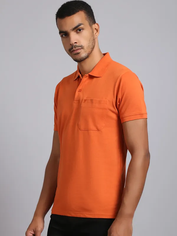Men_Solid_Cotton_Polo_Neck_Orange_T-Shirt_With_Pocket