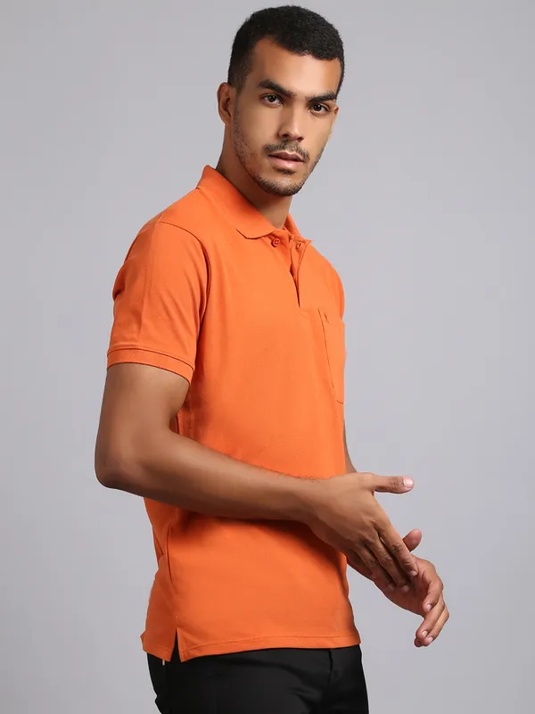 Men_Solid_Cotton_Polo_Neck_Orange_T-Shirt_With_Pocket