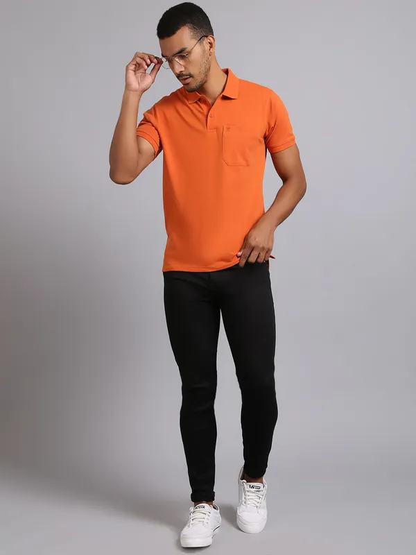 Men_Solid_Cotton_Polo_Neck_Orange_T-Shirt_With_Pocket