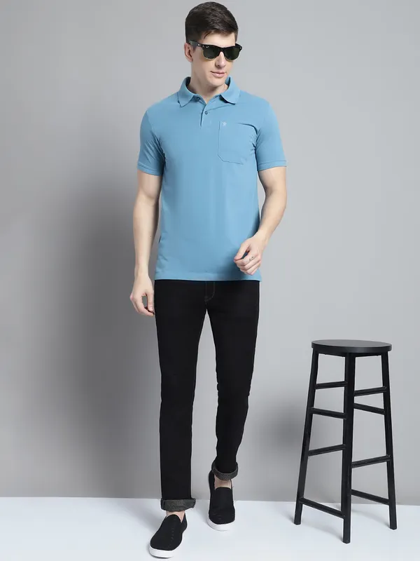 Men_Solid_Polo_Neck_TEAL_T-Shirt_With_Pocket
