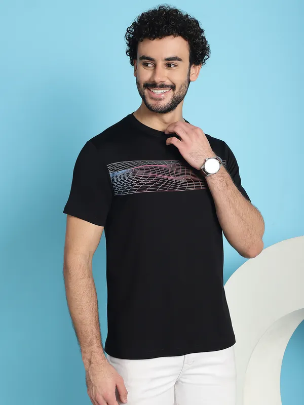 Venitian_Men_Printed_Round_Neck_Black_Cotton_Lycra_T-Shirt