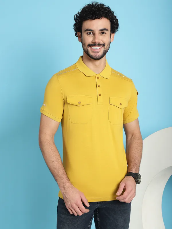 Venitian_Men_Double_Mercerised_3_Pocket_Cargo_Yellow_Polo_Neck_T-Shirt_for_Men