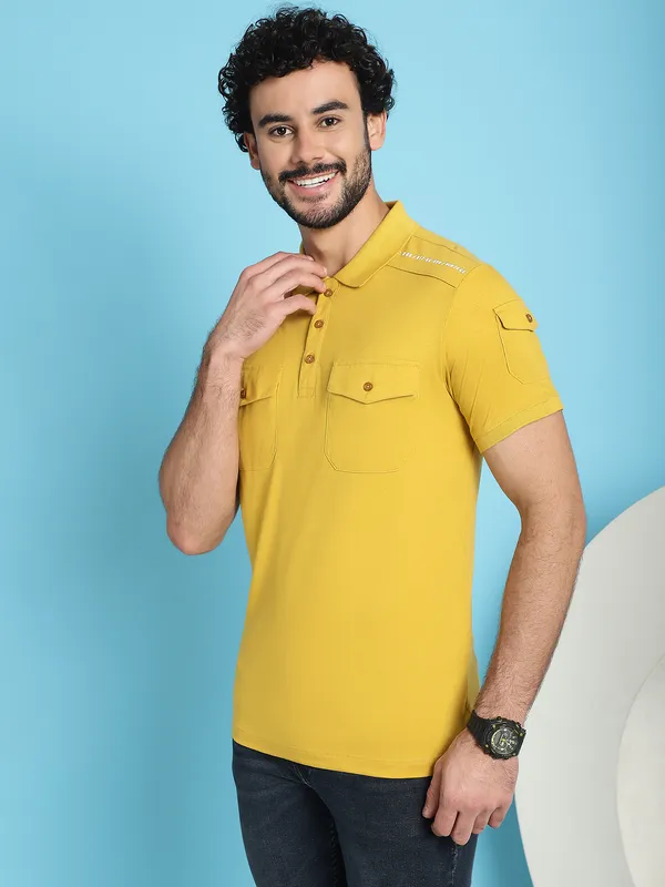 Venitian_Men_Double_Mercerised_3_Pocket_Cargo_Yellow_Polo_Neck_T-Shirt_for_Men
