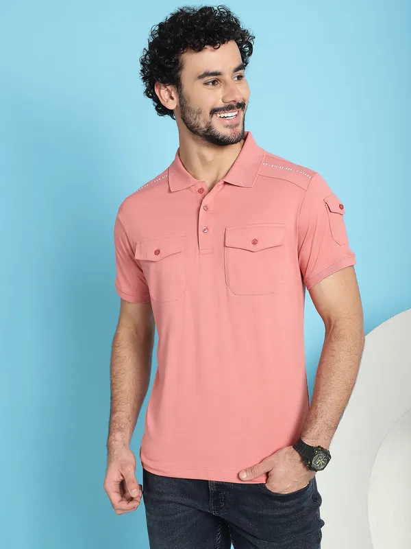 Venitian_Men_Double_Mercerised_3_Pocket_Cargo_Pink_Polo_Neck_T-Shirt_for_Men