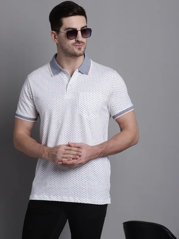 Men_Double_Mercerised_Polo_Neck_White_Cotton_T-Shirt_With_Pocket