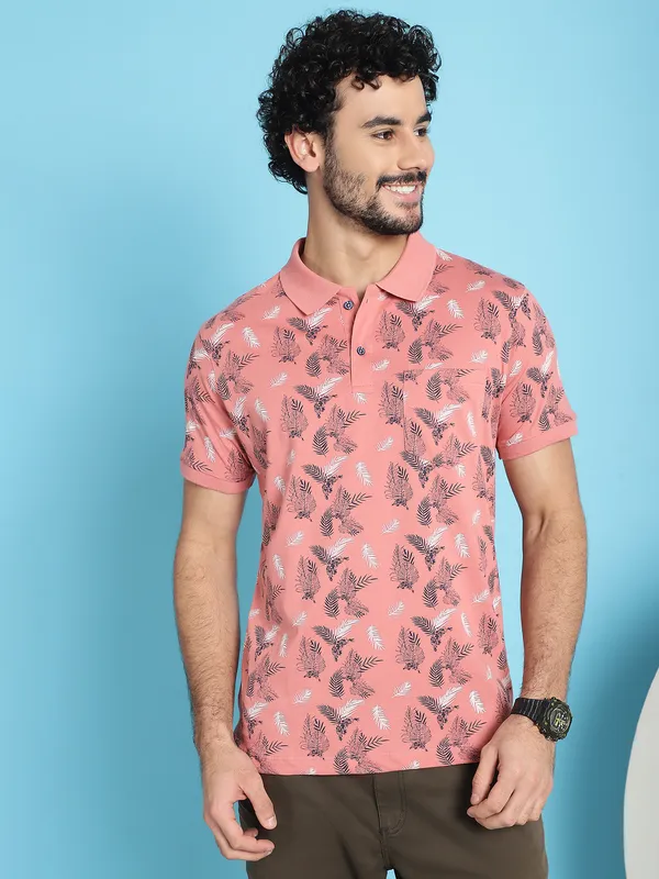 Venitian_Men_Mercerised_Polo_Neck_All_Over_Printed_Pink_T-Shirt_With_Pocket