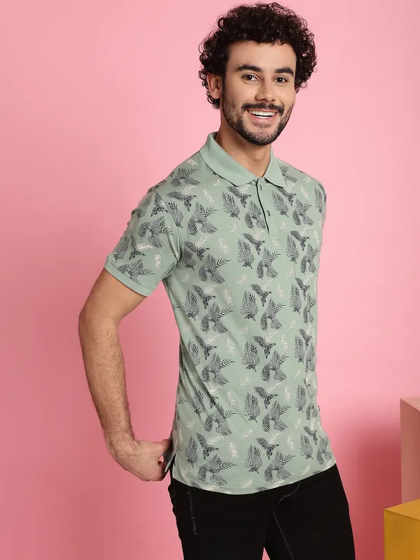 Venitian_Men_Mercerised_Polo_Neck_All_Over_Printed_Green_T-Shirt_With_Pocket