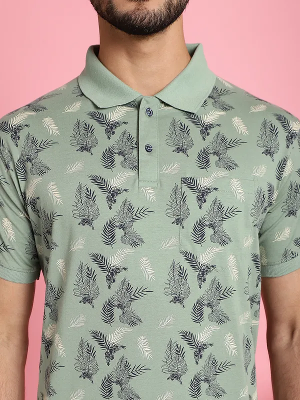 Venitian_Men_Mercerised_Polo_Neck_All_Over_Printed_Green_T-Shirt_With_Pocket
