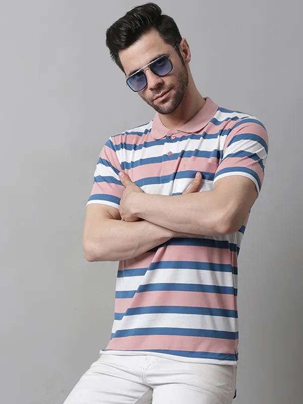 Men_Striped_Polo_Neck_Cotton_Blend_Pink_T-Shirt_With_Pocket